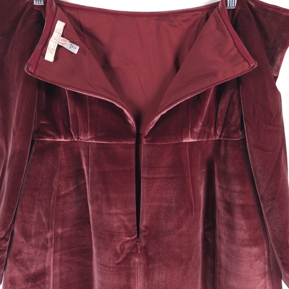 NWT Hutch Anthropologie Long-Sleeve Square-Neck Mini Dress Velvet Red Rouge - Picture 6 of 10